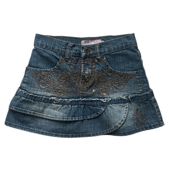 Y2K Denim Jacket & Skirt Set Studded Embroidered 2-Piece Outfit Girls Size 7 - Picture 5 of 8